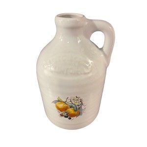 Harris Potteries of Chicago Jug Pitcher Handled Fruit Decal Grapes Pear White